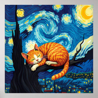 van Gogh Cat Art ポスター