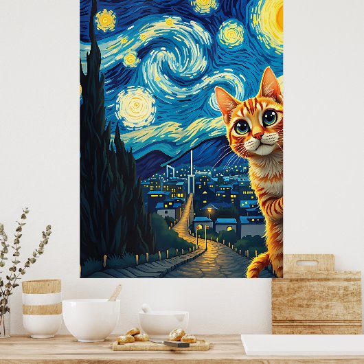 van Gogh Cat Art ポスター (キッチン)