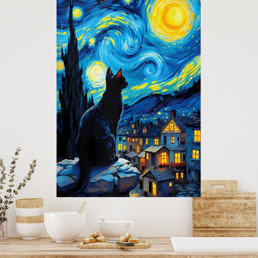 van Gogh Cat Art ポスター (キッチン)