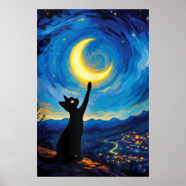 van Gogh Cat Art ポスター
