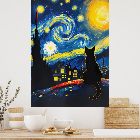 van Gogh Cat Art ポスター (キッチン)