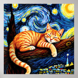 van Gogh Cat Art ポスター