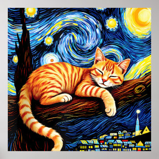 van Gogh Cat Art ポスター