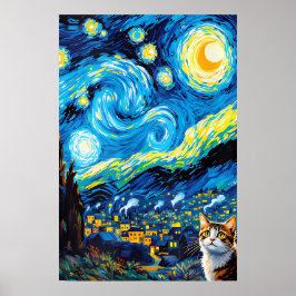 van Gogh Cat Art ポスター
