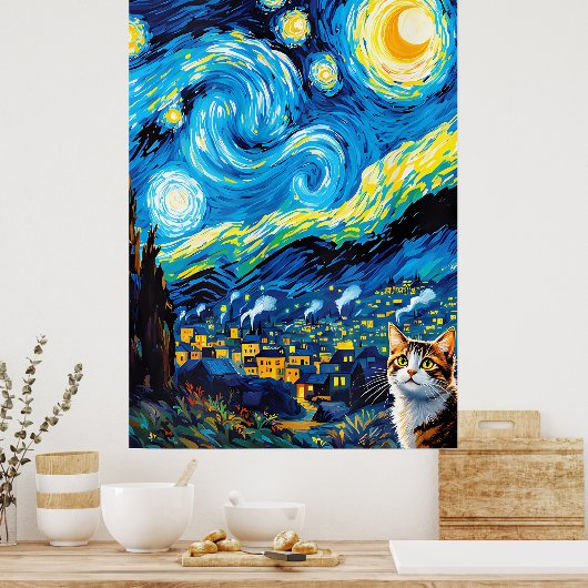 van Gogh Cat Art ポスター (キッチン)