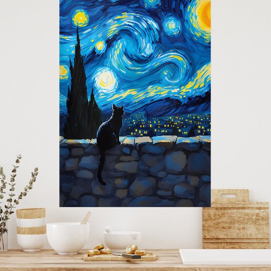 van Gogh Cat Art ポスター (キッチン)