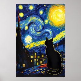 van Gogh Cat Art ポスター