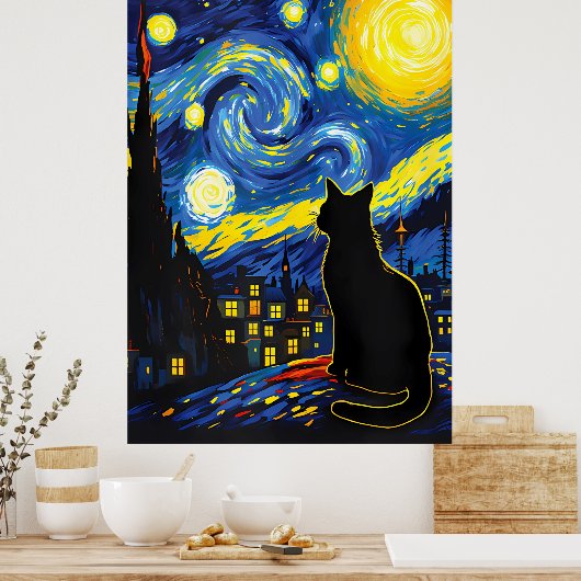 van Gogh Cat Art ポスター (キッチン)
