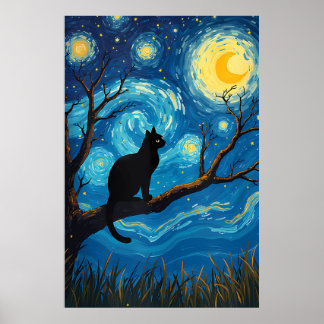 van Gogh Cat Art ポスター