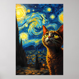 van Gogh Cat Art ポスター