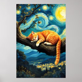 van Gogh Cat Art ポスター