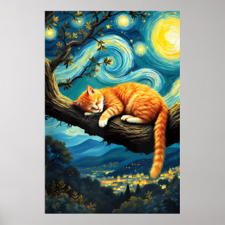 van Gogh Cat Art ポスター