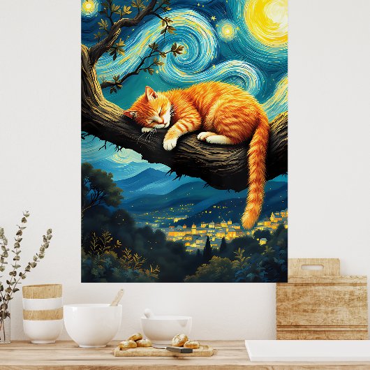van Gogh Cat Art ポスター (キッチン)