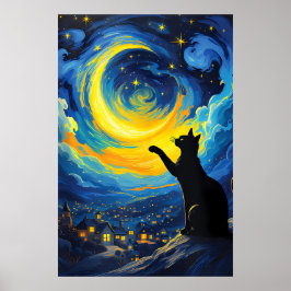 van Gogh Cat Art ポスター