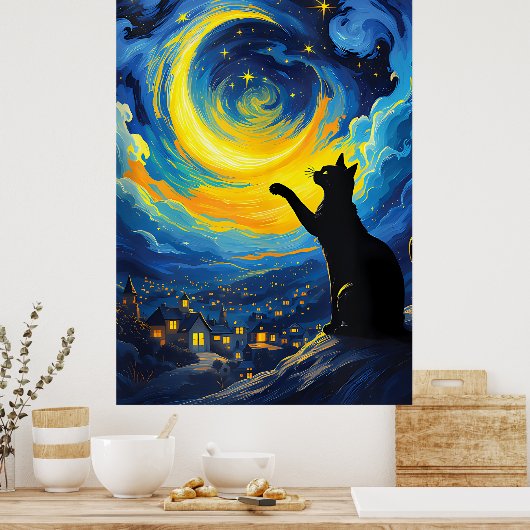 van Gogh Cat Art ポスター (キッチン)