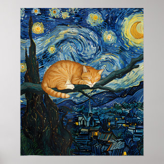 van Gogh Cat Art ポスター