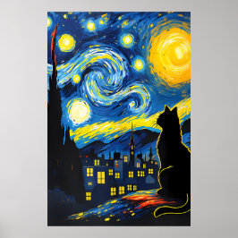 van Gogh Cat Art ポスター