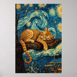van Gogh Cat Art ポスター