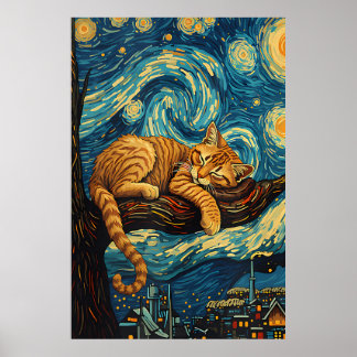 van Gogh Cat Art ポスター
