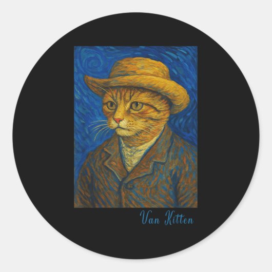 Van Gogh Cat Kitten Lover Self Rtrait Artist Style ラウンドシール (正面)