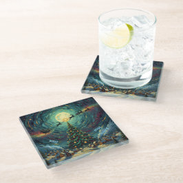 Van Gogh Christmas Glass Coaster Winter Village ガラスコースター