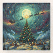 Van Gogh Christmas Glass Coaster Winter Village ガラスコースター (正面)