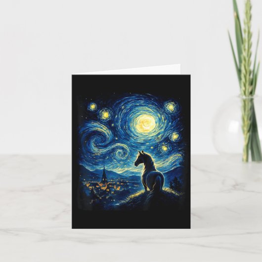 Van Gogh Cowgirl Horse Starry Funny Night Horses L カード (正面)