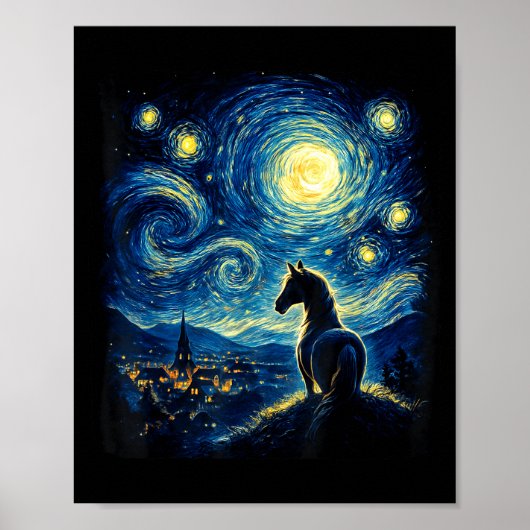 Van Gogh Cowgirl Horse Starry Funny Night Horses L ポスター (正面)