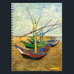 Van Gogh Fishing Boats on Beach at Saintes Maries ノートブック<br><div class="desc">Fishing Boats on the Beach at Saintes Maries by Vincent van Gogh is a vintage fine art post impressionism maritime painting. A nautical seascape ocean scene with several fishing sailboats on a beach in France overlooking the sea with more boats sailing. About the artist: Vincent Willem van Gogh (1853 -1890)...</div>