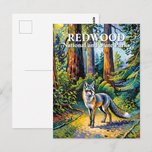 Van Gogh Fox Redwood National Park Forest Custom ポストカード (正面/裏面)