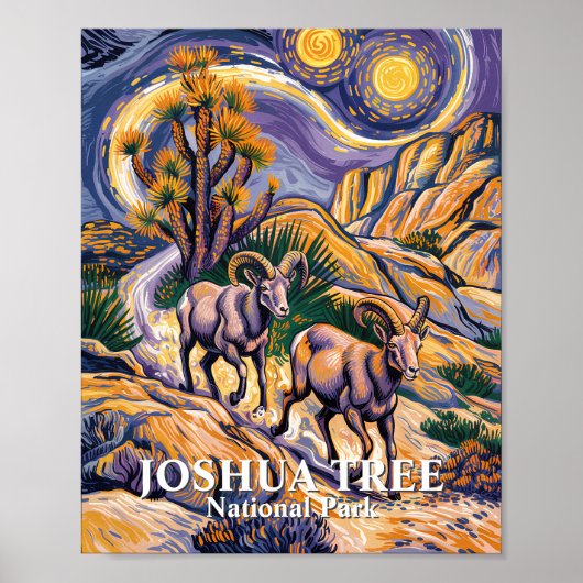 Van Gogh Joshua Tree Wildlife Sheep & Custom Text ポスター (正面)
