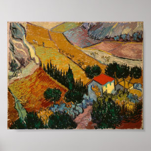 Van Gogh Landscape with House and Ploughman ポスター