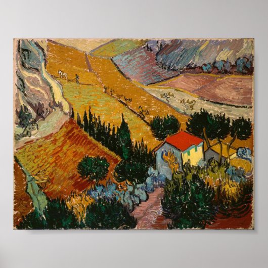 Van Gogh Landscape with House and Ploughman ポスター (正面)