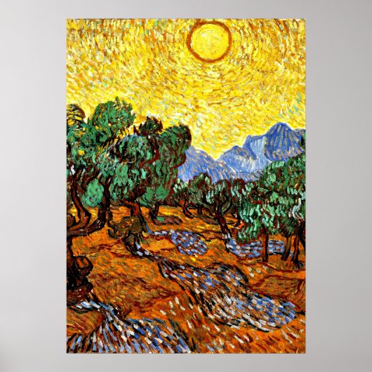 Van Gogh - Olive Trees with Yellow Sky and Sun ポスター (正面)