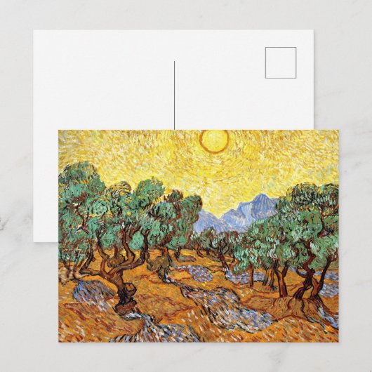Van Gogh: Olive Trees with Yellow Sky and Sun ポストカード (正面/裏面)