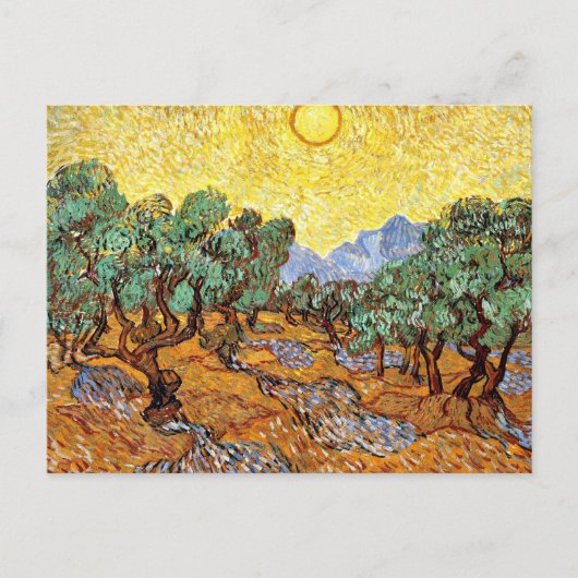 Van Gogh: Olive Trees with Yellow Sky and Sun ポストカード (正面)