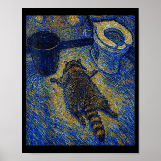 Van Gogh Raccoon Drunk Pes Out In Bathroom Meme  ポスター (正面)