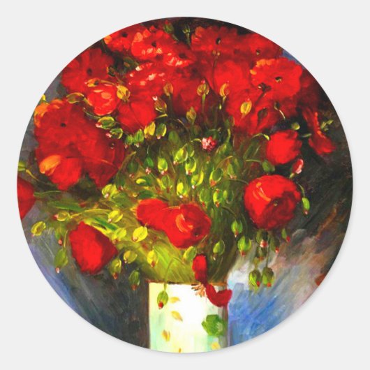 Van Gogh Red Poppies ラウンドシール (正面)