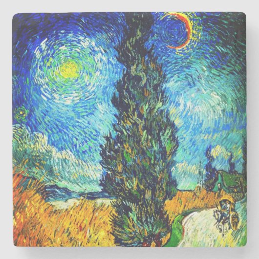 Van Gogh Road with Cypress and Star ストーンコースター (正面)