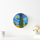 Van Gogh Road with Cypress and Star ラウンド壁時計 (ホーム)