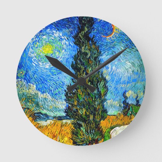 Van Gogh Road with Cypress and Star ラウンド壁時計 (正面)