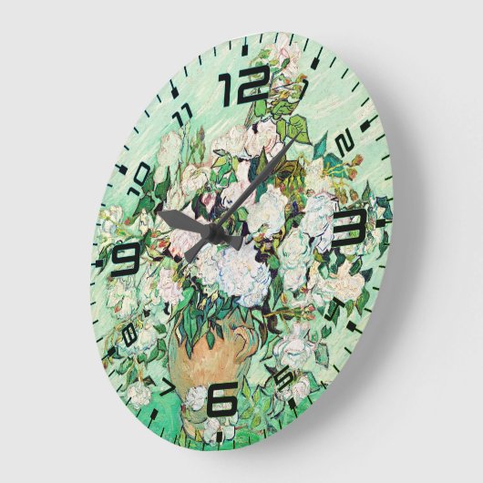 Van Gogh Roses Wall Clock – Mint Elegance ラージ壁時計 (傾斜)