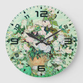 Van Gogh Roses Wall Clock – Mint Elegance ラージ壁時計 (正面)