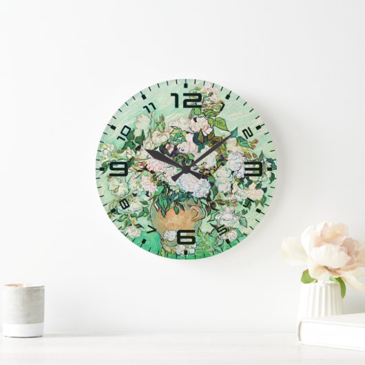 Van Gogh Roses Wall Clock – Mint Elegance ラージ壁時計 (ホーム)