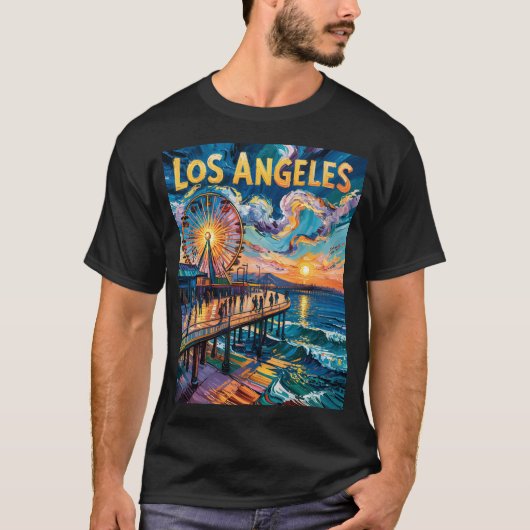 Van Gogh Santa Monica Pier Los Angeles Colorful Tシャツ (正面)