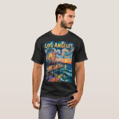Van Gogh Santa Monica Pier Los Angeles Colorful Tシャツ (正面フル)