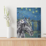 Van Gogh Starry Night and Black Horse Compilation フェイクキャンバスプリント<br><div class="desc">Beautiful and artistic compilation features Van Gogh's Starry Night Over the Rhone as background with portrait of beautiful black horse with watercolor floral crown overlay.</div>