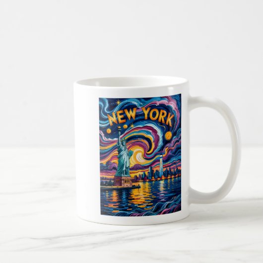 Van Gogh Starry Night Art New York Liberty Skyline コーヒーマグカップ (右)