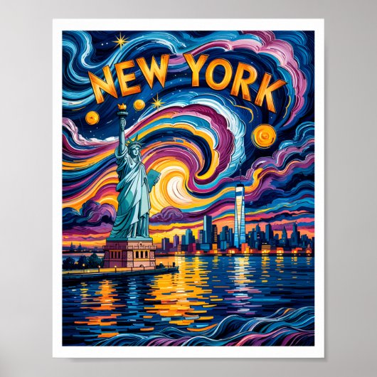 Van Gogh Starry Night Art New York Liberty Skyline ポスター (正面)