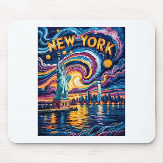 Van Gogh Starry Night Art New York Liberty Skyline マウスパッド (正面)